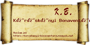 Köröskényi Bonaventúra névjegykártya